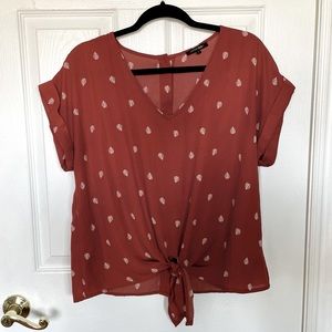 Rust Orange Blouse with Front Tie and Button Back Details
